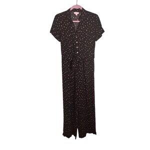 J Jill Petite‎ Black Floral Print Button Front Tie Waist Jumpsuit XS